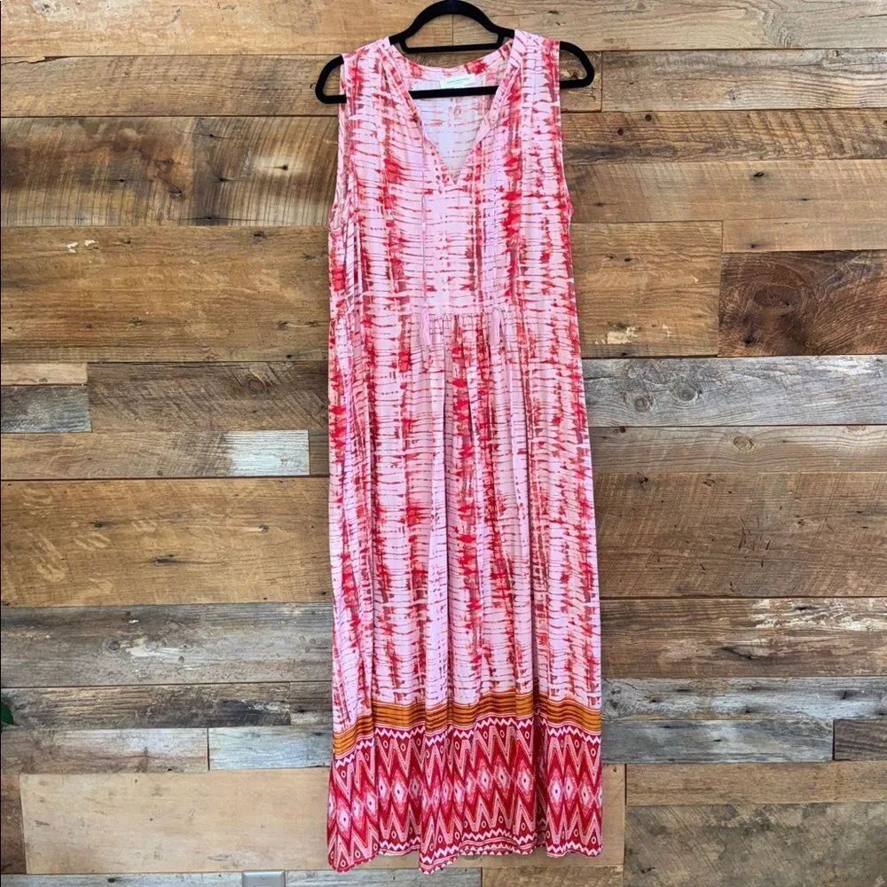BeachLunchLounge Lynette Tie Dye Maxi Dress Sleeveless Red Multi Women’s Medium